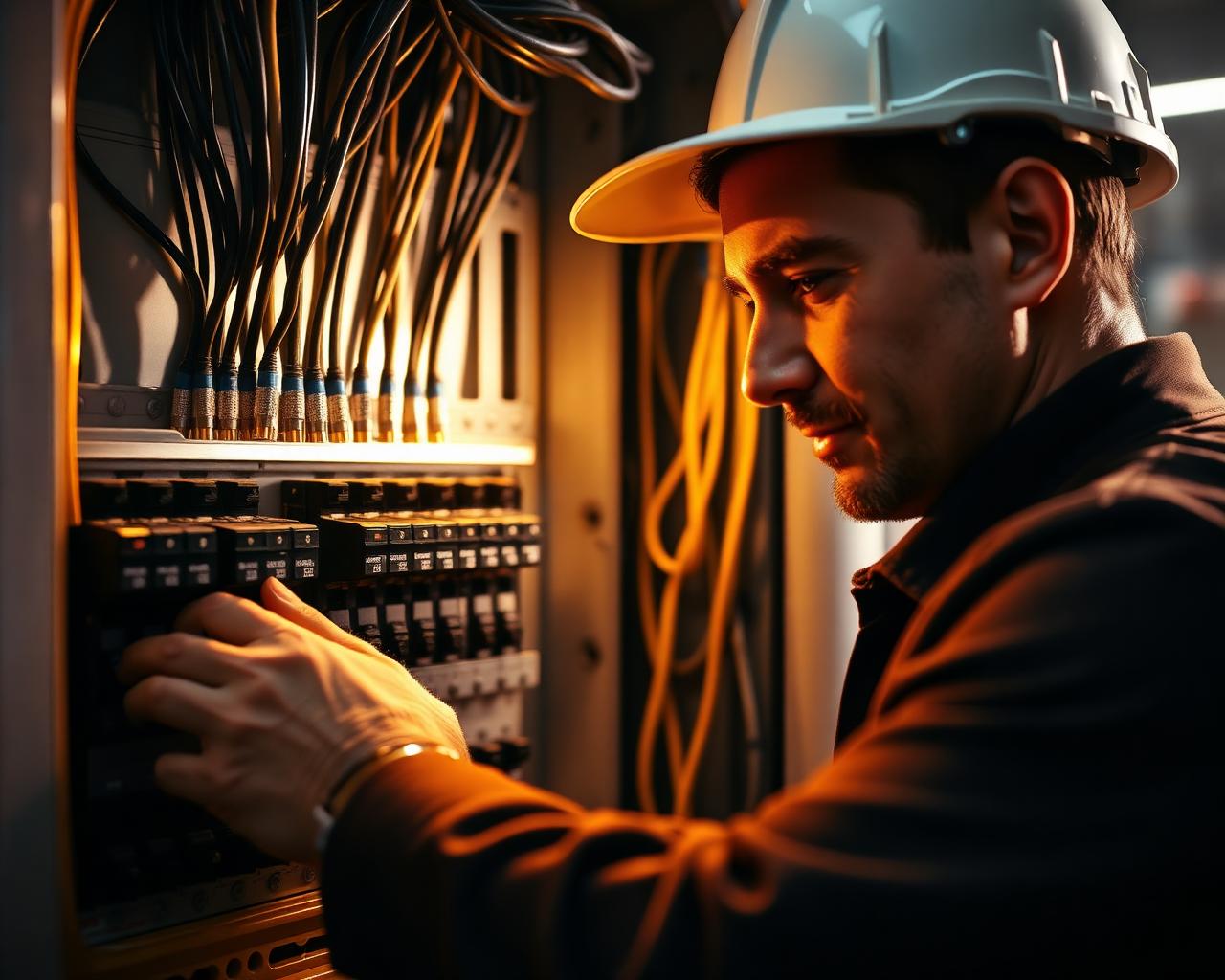Teknisi merakit panel listrik